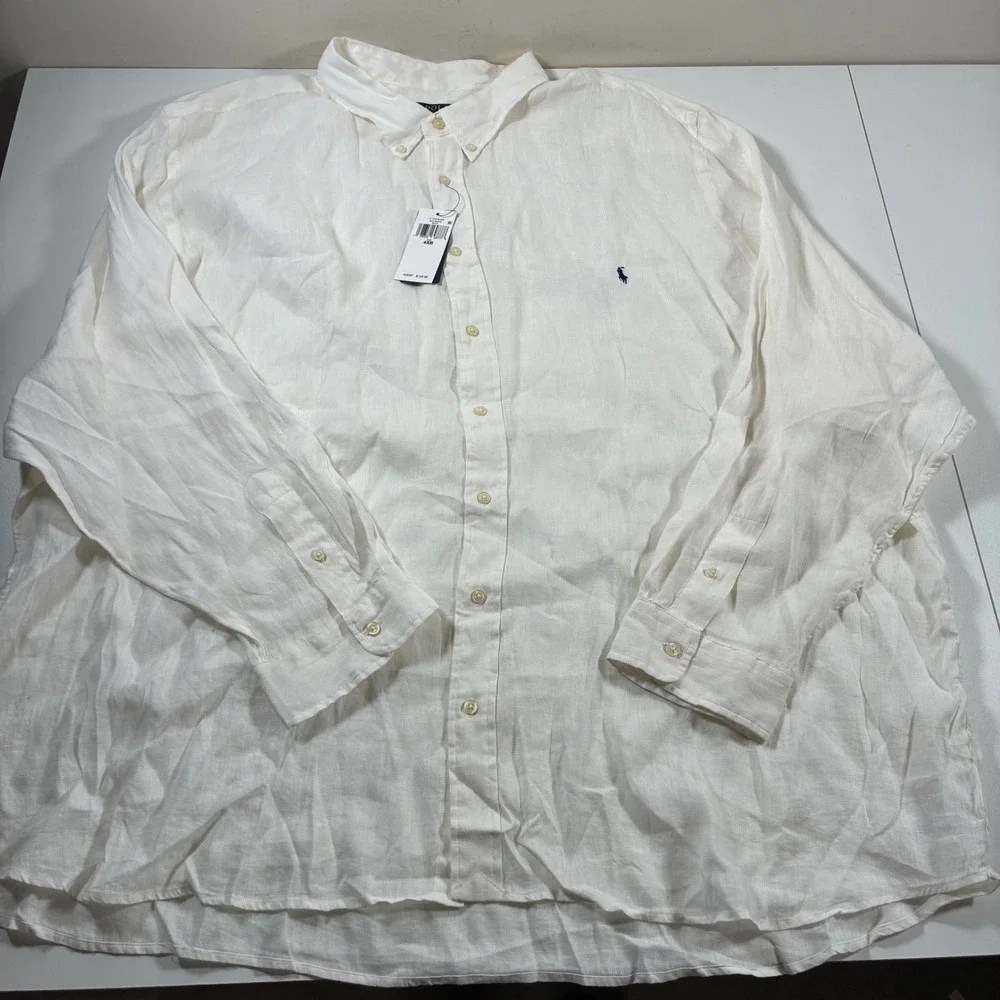 NEW Polo Ralph Lauren 100% Linen Shirt 4XB White Long Sleeve Button Down